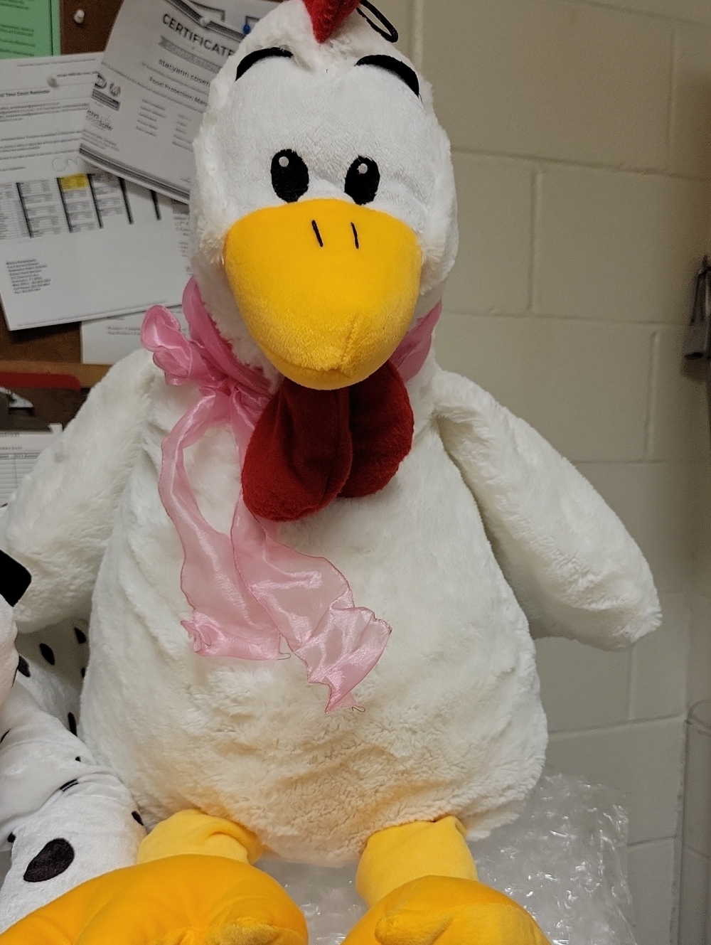 Plush White Chicken Stuffed Animal with Pink Scarf